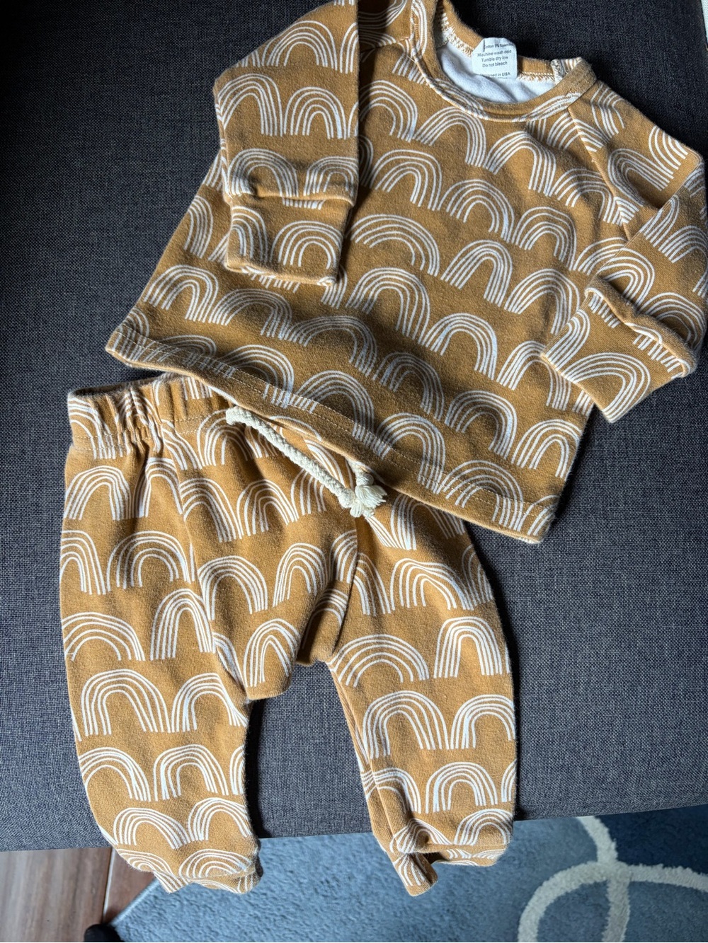 Kids Mustard Rainbow Print Pajama Set